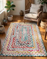 Braided White Chindi and Cotton Dhurrie - 1