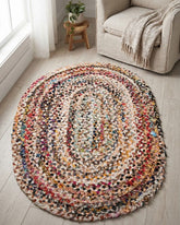 Braided White Chindi Febric Dhurrie - 1