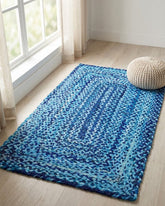 Braided Blue Chindi Febric Dhurrie - 1
