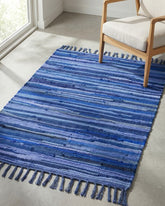 Striped Blue Chindi Febric Dhurrie - 1