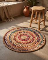 Braided Yellow Chindi and Jute Dhurrie - 1