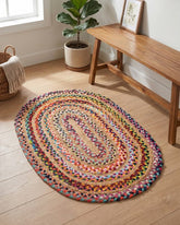 Braided Yellow Chindi and Jute Dhurrie - 1