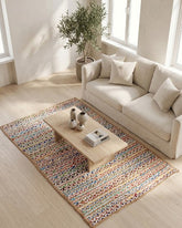 Striped Brown Chindi and Jute Dhurrie - 1