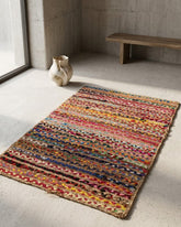 Striped Brown Chindi and Jute Dhurrie - 1