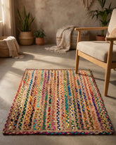 Striped Brown Chindi and Jute Dhurrie - 1