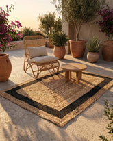 Bordered Brown Jute and Cotton Dhurrie - 1