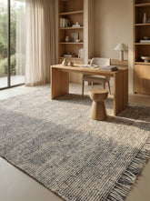 Asterlane Deep Navy Tan 5X7'6 Feet Dhurrie 50% Jute and 50% Wool for Living Room,Bedroom,Home