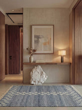 Asterlane Dark Night Blue White 4X6 Feet Dhurrie 100% Wool for Living Room,Bedroom,Home