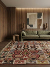 Asterlane Natural Brown Ribbon Red 5'6X7'6 Feet Dhurrie 100% Wool for Living Room,Bedroom,Home