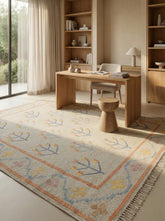 Asterlane White Deep Navy 5X8 Feet Dhurrie 100% Wool for Living Room,Bedroom,Home