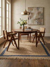 Asterlane Tan Deep Navy 6X9 Feet Dhurrie 100% Jute for Living Room,Bedroom,Home