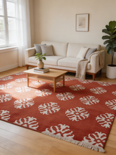 Asterlane Ribbon Red White 5X7 Feet Dhurrie 100% Polyester for Living Room,Bedroom,Home