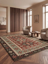 Kavren Red Green Wool Rug