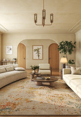 Soft Abstract Rug 6'6X10 Ft | Yellow Flash Linen Carpet For Living Room, Bedroom, Dining Room