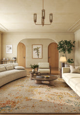 Soft Abstract Rug 6'6X10 Ft | Yellow Flash Linen Carpet For Living Room, Bedroom, Dining Room