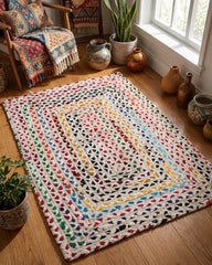 Braided White Chindi and Cotton Dhurrie - 1