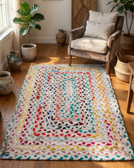 Braided White Chindi and Cotton Dhurrie - 1