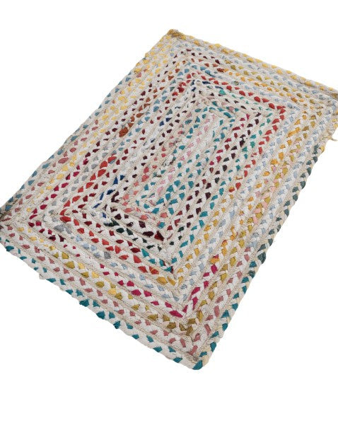 Braided White Chindi and Cotton Dhurrie - 3
