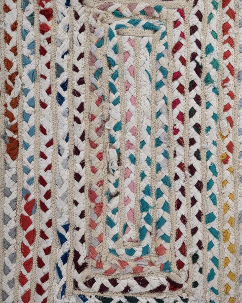 Braided White Chindi and Cotton Dhurrie - 5