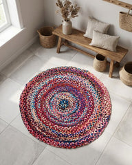 Braided Pink Chindi Febric Dhurrie - 1