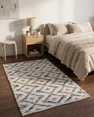 Geometric White Chindi Febric Dhurrie - 1