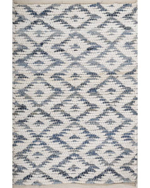 Geometric White Chindi Febric Dhurrie - 2