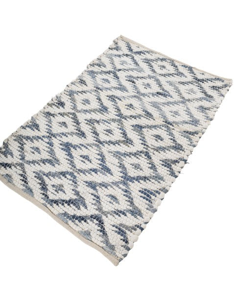 Geometric White Chindi Febric Dhurrie - 3