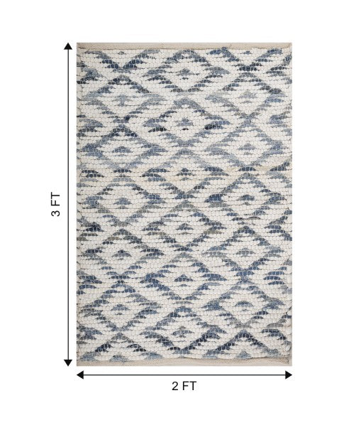 Geometric White Chindi Febric Dhurrie - 6