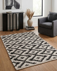Geometric White Chindi Febric Dhurrie - 1