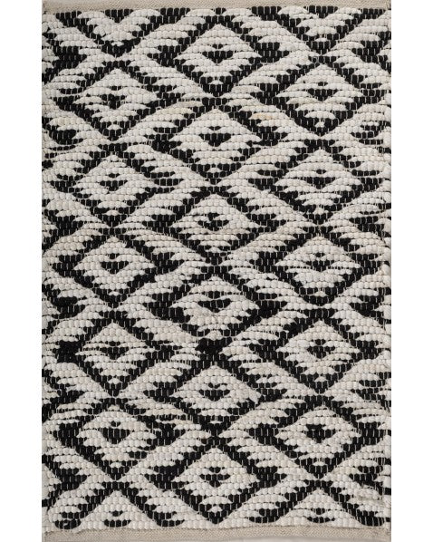 Geometric White Chindi Febric Dhurrie - 2