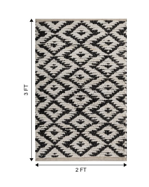 Geometric White Chindi Febric Dhurrie - 6