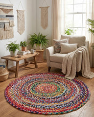 Textured Yellow Chindi Febric Dhurrie - 1