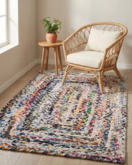 Braided White Chindi Febric Dhurrie - 1