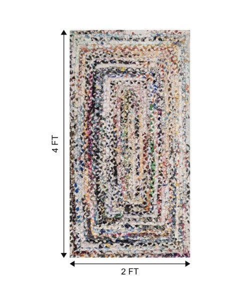 Braided White Chindi Febric Dhurrie - 7