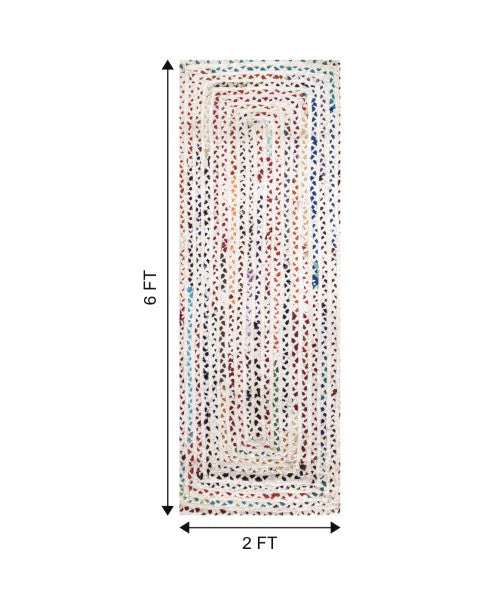 Braided White Chindi Febric Dhurrie - 7