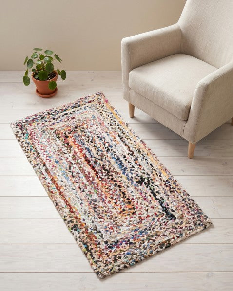 Braided White Chindi Febric Dhurrie - 1