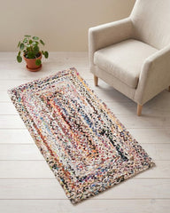 Braided White Chindi Febric Dhurrie - 1