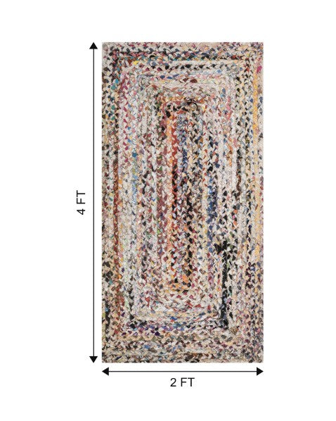 Braided White Chindi Febric Dhurrie - 7