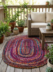 Braided Abstract Blue Chindi Febric Dhurrie - 1