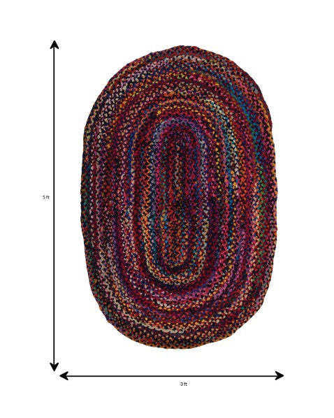 Braided Abstract Blue Chindi Febric Dhurrie - 7