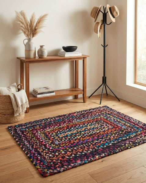 Braided Blue Chindi Febric Dhurrie - 1