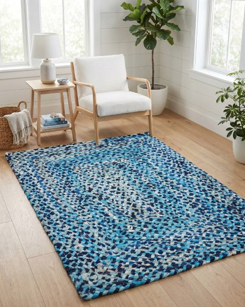 Braided Blue Chindi Febric Dhurrie - 1