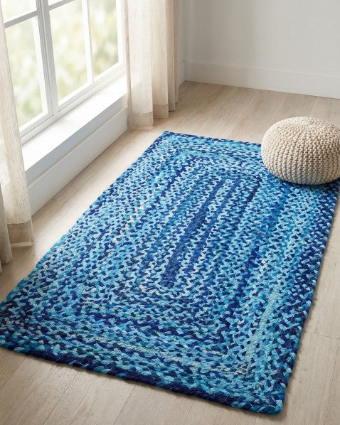 Braided Blue Chindi Febric Dhurrie - 1