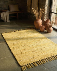 Solid Yellow Chindi Febric Dhurrie - 1