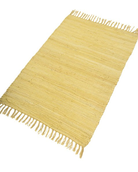 Solid Yellow Chindi Febric Dhurrie - 3