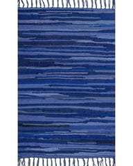 Striped Blue Chindi Febric Dhurrie - 2