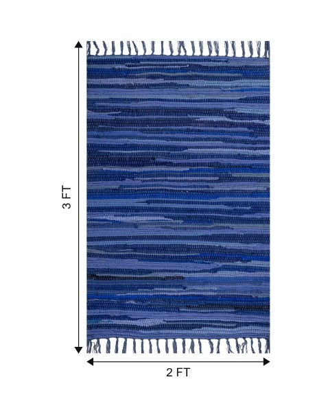 Striped Blue Chindi Febric Dhurrie - 6
