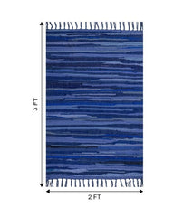 Striped Blue Chindi Febric Dhurrie - 6