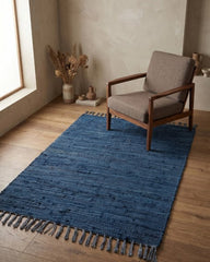 Solid Blue Chindi Febric Dhurrie - 1