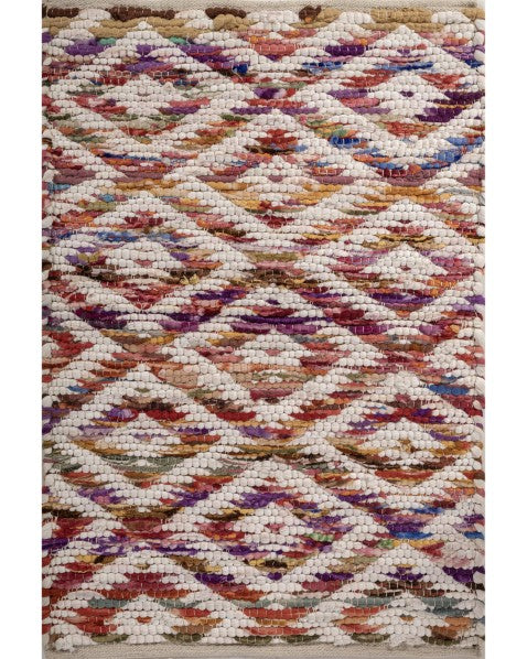 Geometric White Chindi Febric Dhurrie - 2